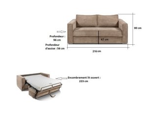 Canapé convertible express 160 ANTIBES matelas mémory 22cm sommier metal velours côtelé beige