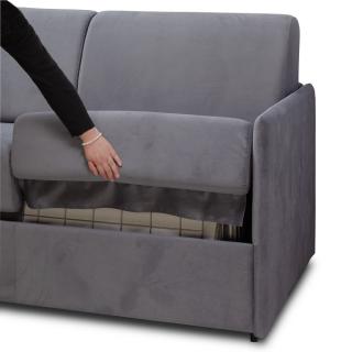 Canapé lit express COLOSSE couchage 140 cm matelas épaisseur 22 cm à mémoire de forme velours gris bleu