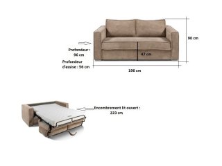 Canapé convertible EXPRESS IBIZA 140x192 cm matelas 16 cm velours côtelé perle sommier LATTES