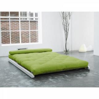 Chaise longue convertible blanche FIGO futon vert lime couchage 120*200cm