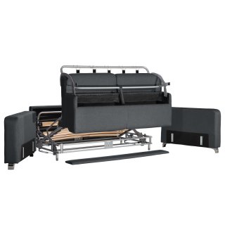 Canapé convertible express DOMUS 140cm matelas 18cm sommier lattes tissu gris anthracite