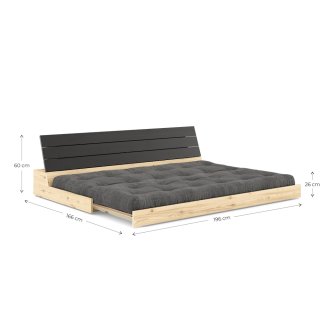 Canapé lit futon BASE noir couchage 130cm dossiers noirs coffres