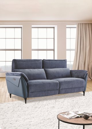 Canapé 2 places RELAX électrique ORNATA têtière réglable tissu chenillé bleu nuit