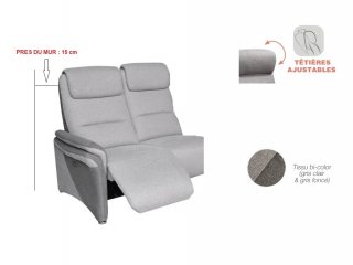 Canapé relax 2 places électrique ZILIA tissu gris clair / gris foncé