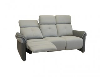 Canapé relax 3 places électrique GELLIN microfibre gris perle / plomb têtières électriques