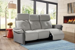 Canapé relax 3 places électrique GELLIN microfibre gris perle / plomb têtières électriques