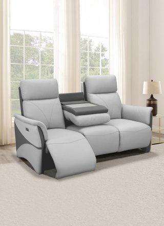 Canapé relax 3 places électrique STELLAR micro peau gris clair & gris foncé