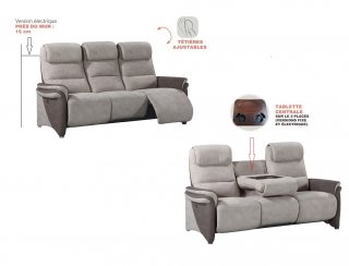 Canapé relax 3 places électrique ZILIA microfibre mastic / brun taupé