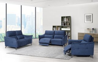 Canapé 2 places RELAX électrique ATTITUDE têtière réglable tissu chenillé bleu nuit