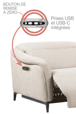 Canapé 2 places relax électrique VALIANT tissu gris clair