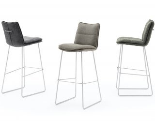 Lot de 2 chaises de bar design HALSOU tissu anthracite et pieds acier brossé