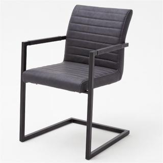 Lot de 4 chaises KERRY tissu gris couture horizontale avec piètement tube carré métal noir mat avec accoudoirs