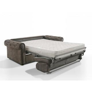 Canapé 3-4 places CHESTERFIELD Convertible Express 160 cm sommier lattes matelas 16 velours gris éléphant