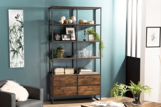 Etagères SIXTINE style industriel 4 tiroirs 4  étagères en bois et métal