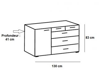 Commode BURNABY 4 tiroirs graphite 1 porte chêne artisan L : 130 cm