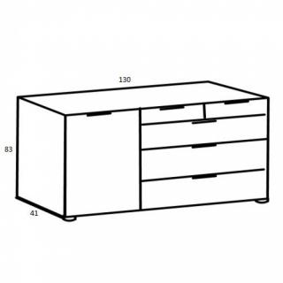 Commode GIRBO 1 porte 5 tiroirs coloris blanc brillant rechampis imitation chêne artisan