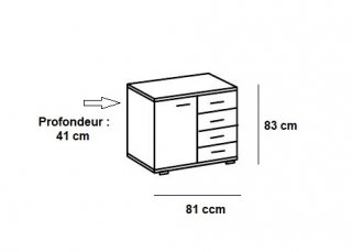 Commode BURNABY 4 tiroirs graphite 1 porte chêne artisan L : 81 cm