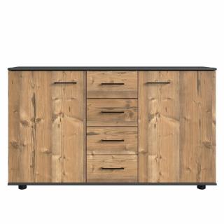 Buffet CARAMELLA 4 tiroirs 2 portes chêne vieilli plateau graphite