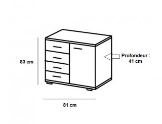 Commode Buffet EVA 4 tiroirs blanc mat 1 porte chêne clair