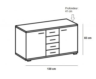 Commode Buffet EVA 4 tiroirs blanc mat 2 portes chêne clair 