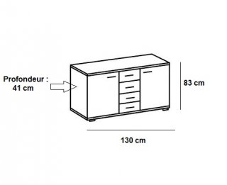 Commode Buffet IDAHO 4 tiroirs 2 portes chêne silver vieilli plateau graphite