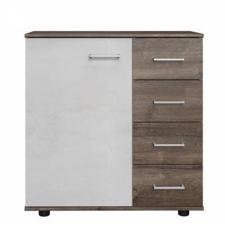 Commode Buffet JANA 4 tiroirs chêne châtaigne 1 porte gris béton Commode Buffet JANA 4 tiroirs chêne châtaigne 1 porte gris béton