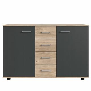 Commode Buffet JANA 4 tiroirs chêne clair 2 portes graphite Commode Buffet JANA 4 tiroirs chêne clair 2 portes graphite