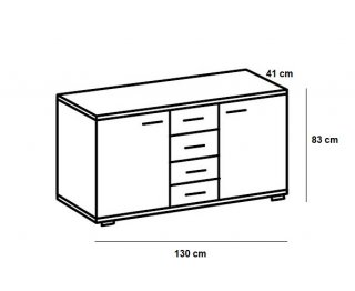 Commode Buffet JANA 4 tiroirs chêne clair 2 portes graphite