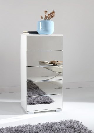 Commode ENSSE 5 tiroirs blanc et miroir