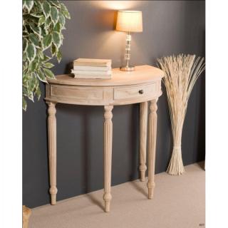 Console demi lune API INES en teck blanchi
