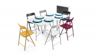 Console extensible Design BALTO avec tables dépliables/chaises intégrées Blanc Mat/Structure Blanc