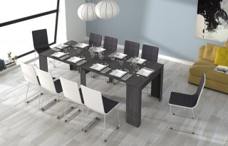 Table console extensible GANDIA gris cendré jusqu'à 10 couverts avec allonges intégrées