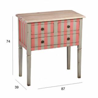 Console JOSEPHINE grise/rose à rayures de style régence 3 tiroirs
