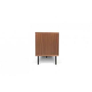 DANN buffet design noyer avec 2 portes coulissantes blanches piétement acier noir