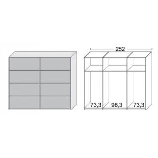Dressing KICK 252cm MIROIR et Cadre NOIR avec Portes Coulissantes 