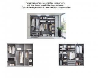 Dressing CLAPTON 135 cm façade 2 portes coulissantes miroirs structure chêne