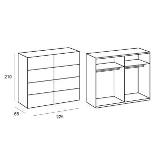 Armoire THALIA portes coulissantes 225 cm blanc / gris graphite