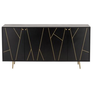 Dressoir design PIKA 160 cm couleur noir et or 4 portes 