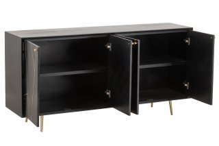 Dressoir design PIKA 160 cm couleur noir et or 4 portes 
