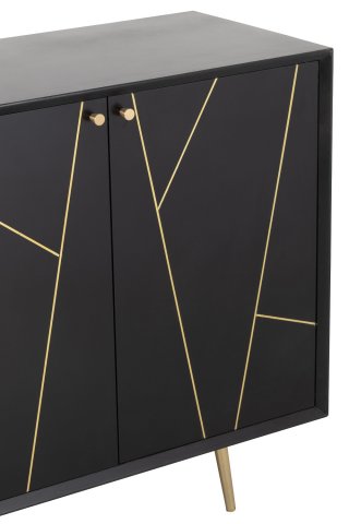 Dressoir design PIKA 160 cm couleur noir et or 4 portes 