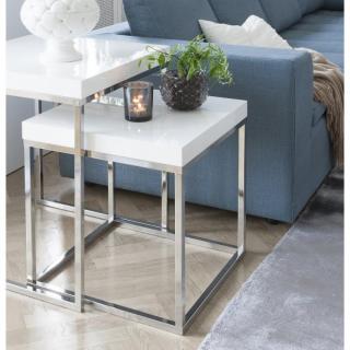 lot de 2 tables gigognes DUKE laquées blanc brillant, piétement blanc