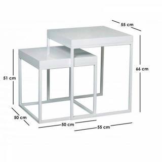 lot de 2 tables gigognes DUKE laquées blanc brillant, piétement blanc