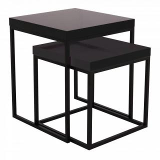 lot de 2 tables gigognes DUKE laquées noir brillant, piétement noir