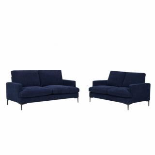 Ensemble canapé droit 3+2 places LANA tissu bleu pieds métal Ensemble canapé droit 3+2 places LANA tissu bleu pieds métal