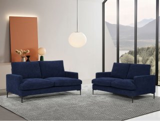 Ensemble canapé droit 3+2 places LANA tissu bleu pieds métal