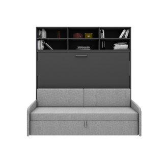 Ensemble lit escamotable horizontal canapé tweed gris surmeuble MULTIMO SOFA couchage 140x200cm anthracite