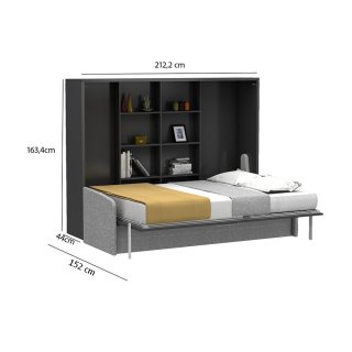 Ensemble lit escamotable horizontal canapé tweed gris surmeuble MULTIMO SOFA couchage 140x200cm anthracite