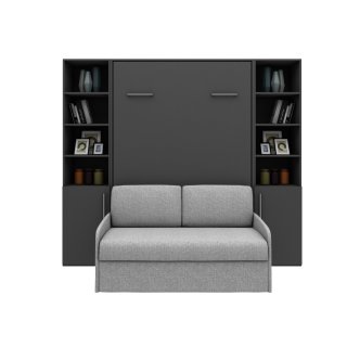 Lit escamotable vertical canapé tweed gris avec 2 armoires demi-porte MULTIMO SOFA couchage 140x200cm anthracite