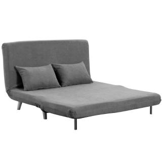 Canapé 2 places convertible design scandinave ULTRECHT pieds chêne clair tissu microfibre bleu clair