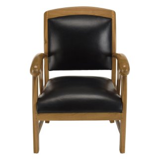 Fauteuil DAK en Cuir Noir et Teck Style Colonial